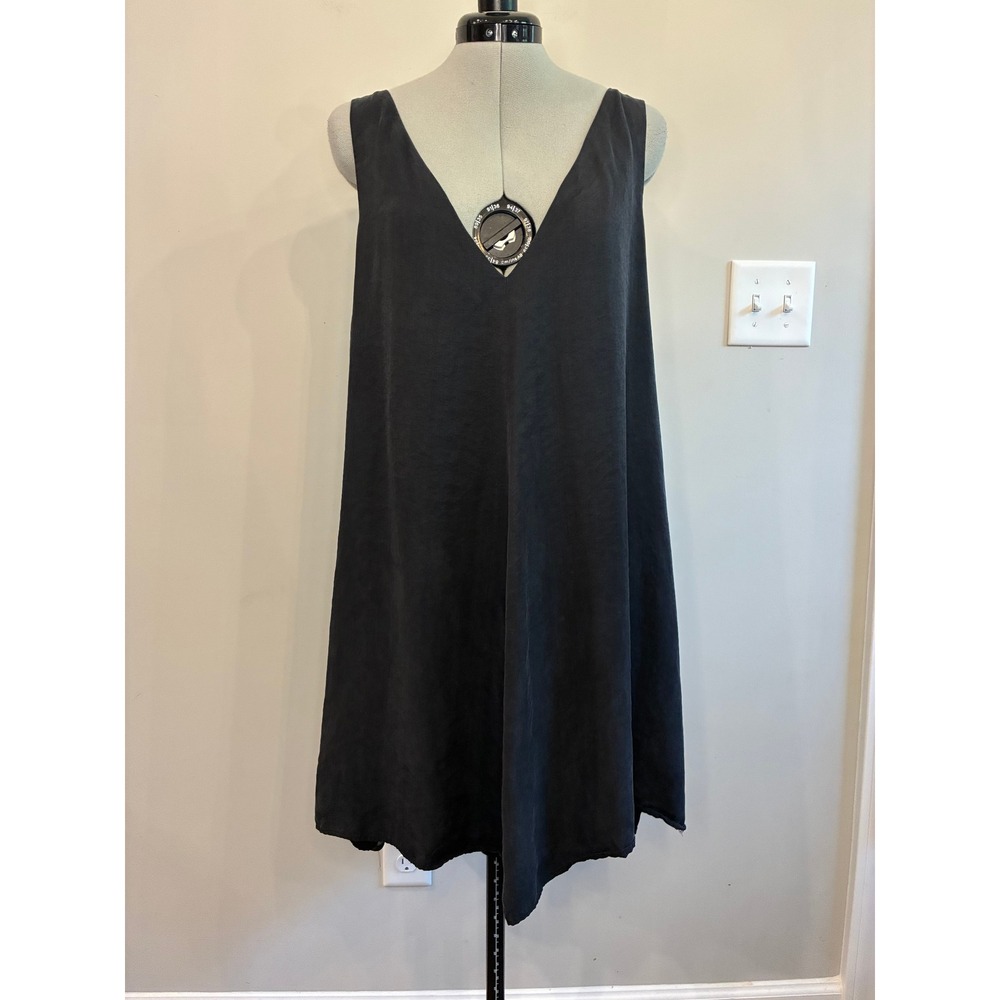 Zara Womens Black Deep V-Neck Sleeveless Shift Mini Dress XXL